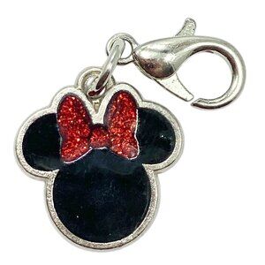 Vintage Minnie Mouse Clip On Charm Zipper Pull Enamel Red Bow Purse Bag Signed